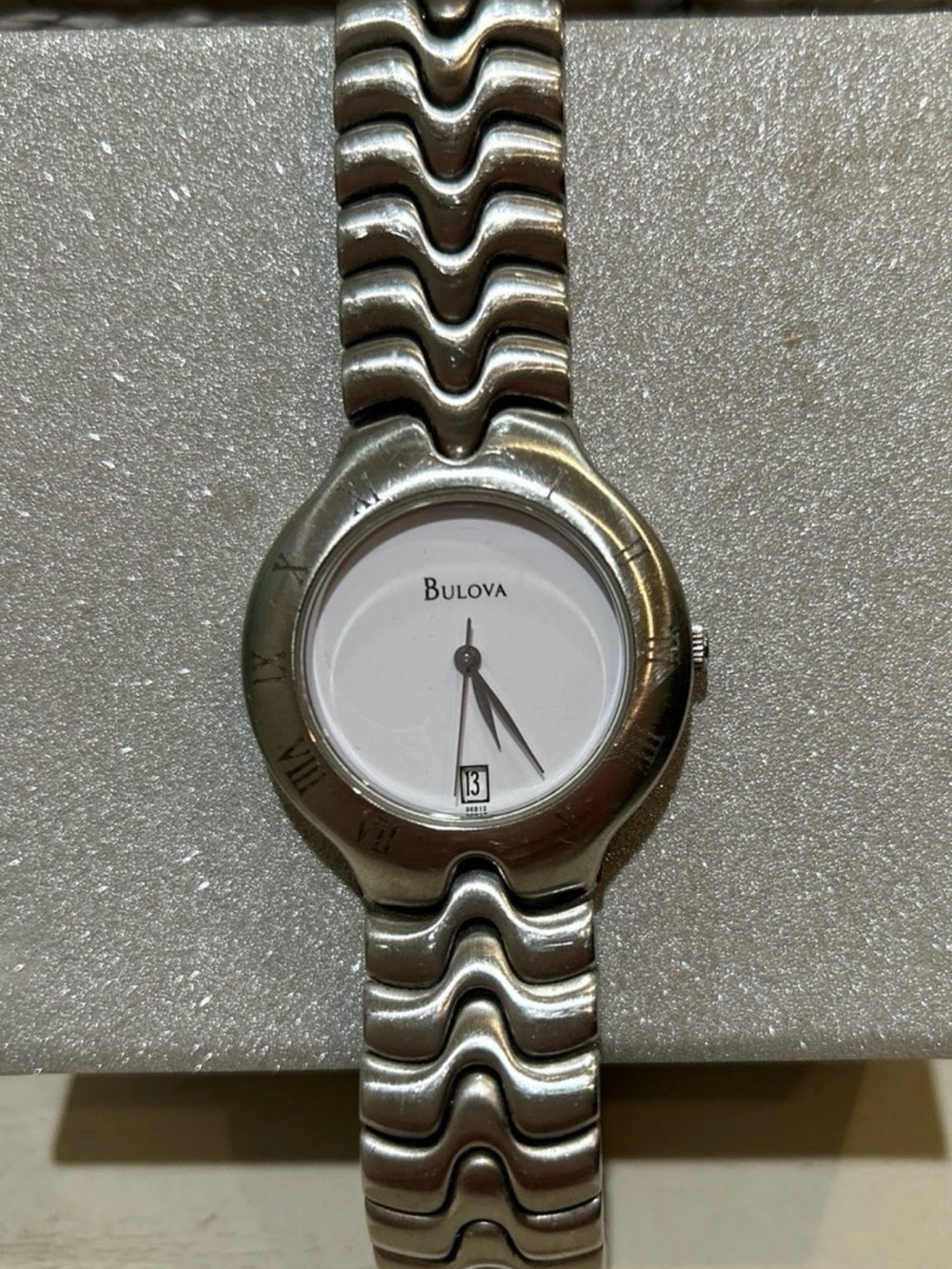 Bulova Silver Stainless Steel Watch with White Dial